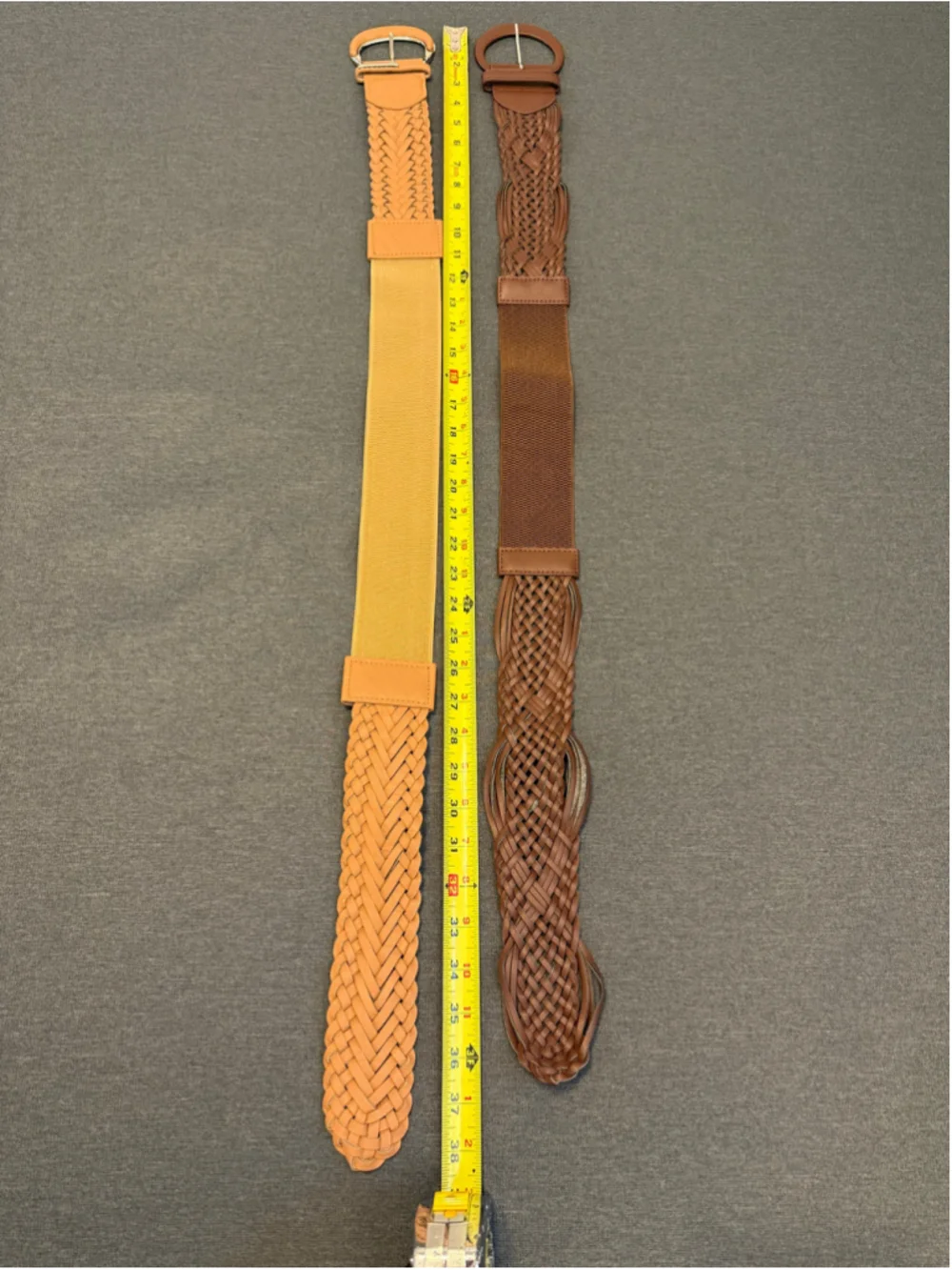 2 woven faux leather boho stretch belts M/L Tan Brown